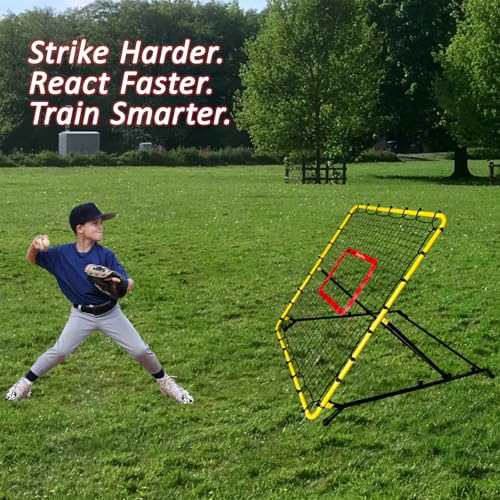 Baseball & Softball Rebounder Net, 4x4.5 Ft Pitching and Fielding Rebounder net, Baseball Bounce Back Trainer Pro with 4 Adjustable Angles and 4 Rubber Feets