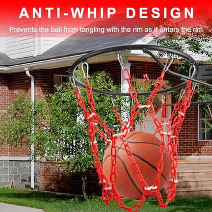 Basketball Net Replacement Heavy Duty,Resin Material, Anti-Rust Use Indoor Outdoor Standard 12-Ring Basketball Hoop - style: red