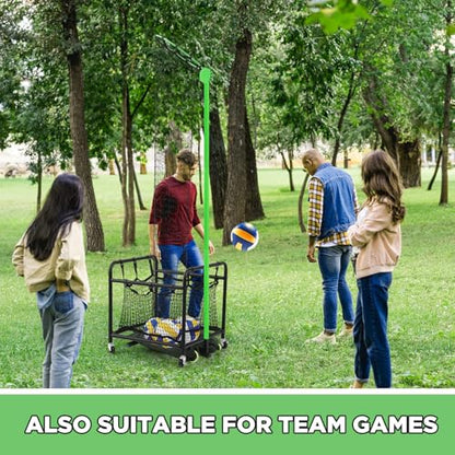 Soulchen Volleyball Setter Training Equipment Volleyball Practice Net with Portable Cart with Wheels 2 Target Hoop Size 5 Angle and Adjustable Height Ball Collection Bag for Indoors and Outdoors