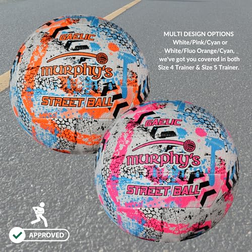 Murphy's Gaelic Street Trainer Footballs, Durable Vulcanised Rubber, Long Lasting Grip for Hard Surfaces, Ages & Skill Levels - color: White/Pink/Cyan, size: 000