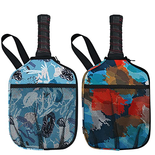 WK IEASON Neoprene Pickleball Paddle Cover with Inner Pockets and Handle Strap - Racket Sleeve and Ball Holder Organizer - color: Art printx2