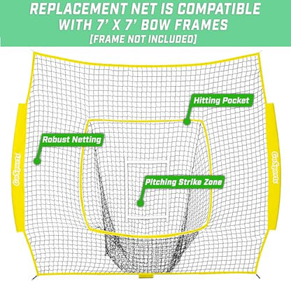 GoSports Replacement 7 x 7 ft Baseball Net - NET ONLY - Frame NOT Included - Choose Your Color - color: Yellow