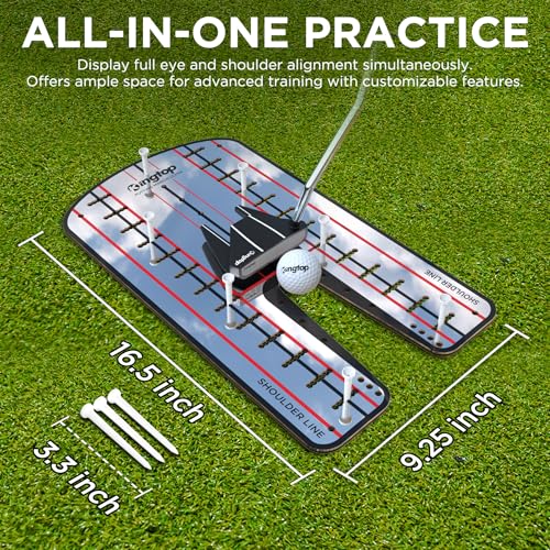 KINGTOP Golf Putting Mirror - Alignment Putting Training Aids for Consistency & Accuracy - Ideal for Indoor | Outdoor Practice, with Carry Bag and Golf Tees