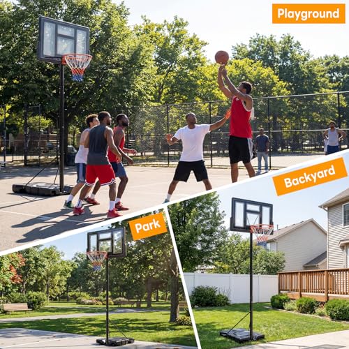 DUMOS 10FT Adjustable Height Portable Basketball Hoop Outdoor for Adult, 44 Inch Shatterproof Backboard w/Shock Absorbent Rim, Fillable Base, 2 Wheels for Swimming Pool/Indoor