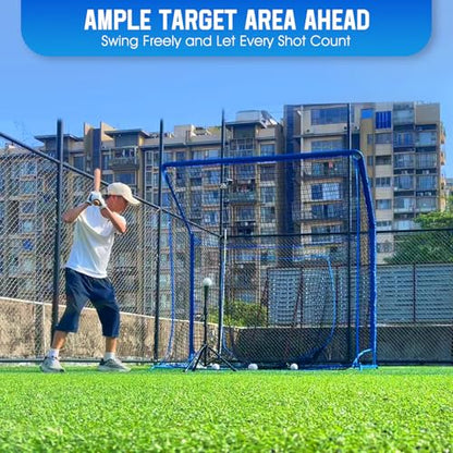 Baseball Softball Net with Blocking System, 7x7ft/6x6ft/10x7ft Practice Cage Net for Batting/Pitching/Fielding, Metal Frame with Elevated Base and Storage Bag for Backyard Indoor Training - size: 6x6FT