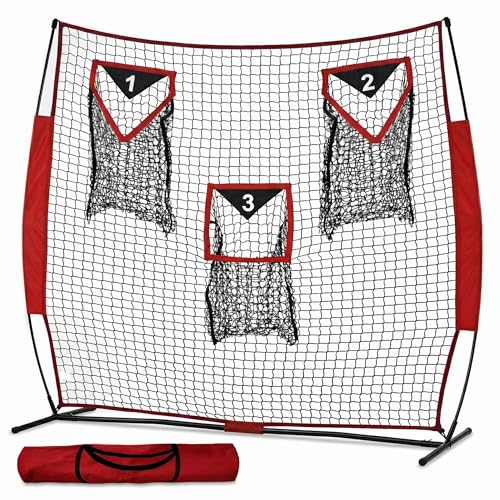 Football Throwing Net - Heavy-Duty Portable Nylon Net with 3 Target Pockets - 6x6FT Football Goal Practice - Youth Quarterback Training Field & Home Backyard