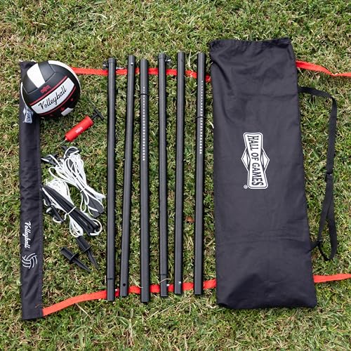 Hall of Games Outdoor Volleyball Net and Carrying Bag Set with Adjustable Steel Poles and Official Size Volleyball Perfect for Parties