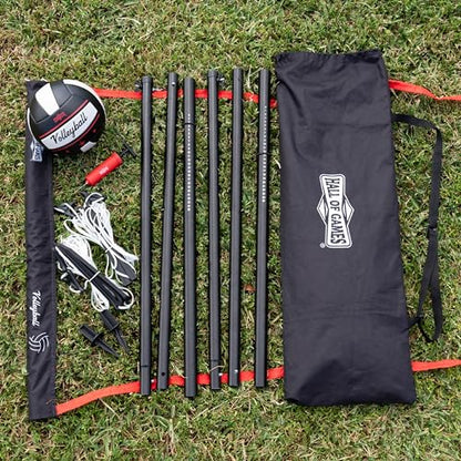 Hall of Games Outdoor Volleyball Net and Carrying Bag Set with Adjustable Steel Poles and Official Size Volleyball Perfect for Parties