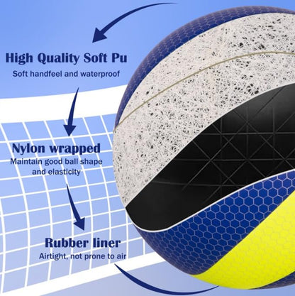 MERKAPA Soft PU Volleyball Size 5 – Official 8″ Youth Beginner Ball – Indoor Outdoor Beach & Pool – Bright Yellow Blue – Durable & Arm-Safe