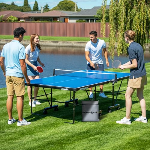 NEVERLAND Ping Pong Table Cover Outdoor Waterproof, Table Tennis Cover Indoor & Outdoor Fits Universal 9x5 FT Tables Folding & Flat Tables with Paddles Organize Bag, 600D Oxford Fabric, Gray