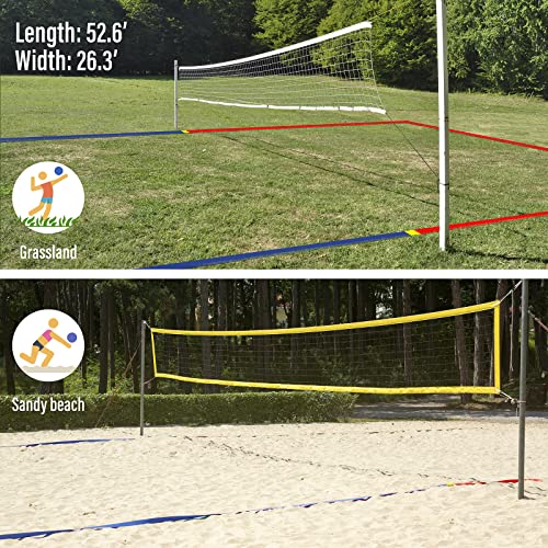 Professional Beach Volleyball Lines for Sand 26.3' X 52.6'| 30' X 60', 2 inch, Better Visible, Upgraded Weather Resistance, with Metal Anchors & Sand Bags