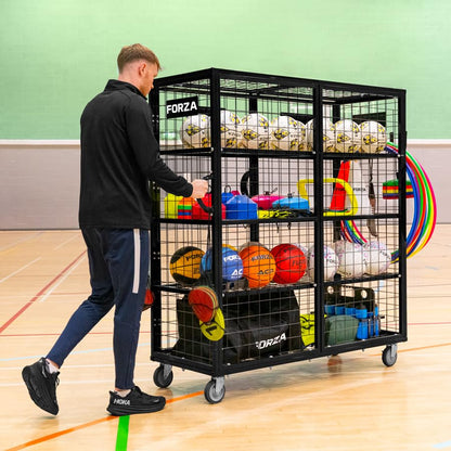 FORZA XL Sports Equipment Storage Cabinet & Cart | Portable Rolling Cart with Mesh Shelves & Lockable Design - Ideal for Schools, Gyms and Sports Centers