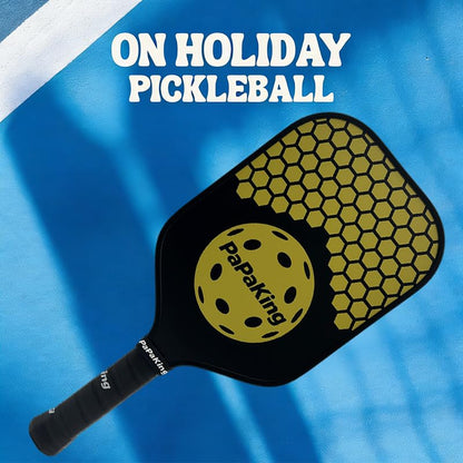 Carbon Fiber Pickleball Paddle with 2 Balls, Lightweight Paddle with Large Sweet Spot & Vibration Damping, Carbon Fiber Textured Surface for High Spin & Control, PP Honeycomb Core