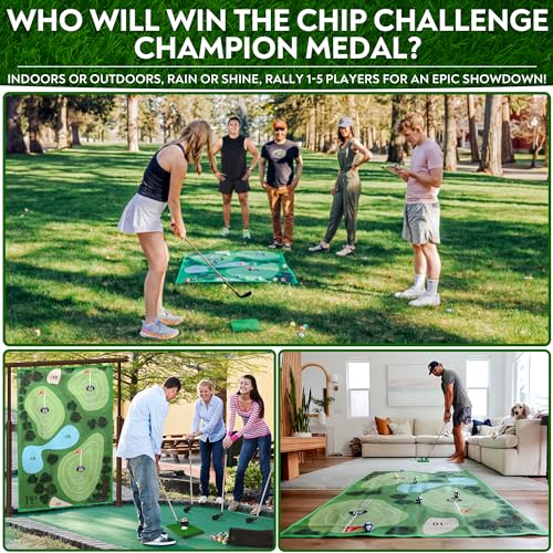 Golf Chipping Mat with Adjustable Golf Club - 48 Piece Outdoor Indoor Golf Game for 1-5 Players - Giant Turf Hitting Mat with Tee, 25 Sticky Balls, Travel Bag Included - Golf Gift for Teens & Adults