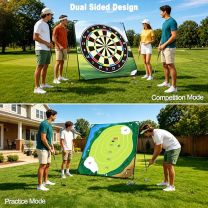 HOTWIND Golf Chipping Game Mat 71" x 71" 2-Sided Hook & Loop Sticky Golf Practice Pad with Stand Portable Indoor Outdoor Backyard Camping Golf Game Accessories for Family Adults Not Included