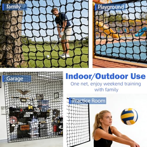 Golf Practice Net with Pre-Assembled Hanging System, 10x10/ 10x15/ 10x20ft Golf Netting for Garage, Self-Locking Pulley & 3/16" PVC Coated Cable, Easy Tension Setup, DIY Sports Netting
