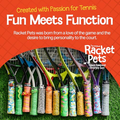 Racket Pets Kids Tennis Racket Dampener & Matching Overgrip Tape, Performance Shock Absorbing Dampener for Tennis Racket & Fun Animal Print Tennis Wrap Grip Tape - style: Lion