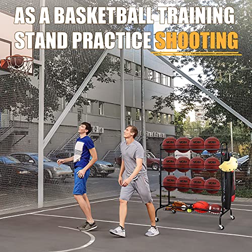 FHXZH Ball Storage Garage, Basketball Racks, Ball Holder, Rolling Sports Equipment Storage Cart with Baskets and Hooks, Garage Sports Equipment Organizer with Wheels