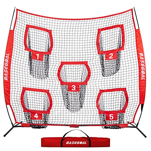 BaseGoal Football Nets for Throwing,Football Target,Quarterback Training Equipment with 5 Target Pockets for Improving Football Accuracy Throwing-8 x 8 ft or 7 x 7 ft Nets - color: 8 x 8 Ft Red ONLY