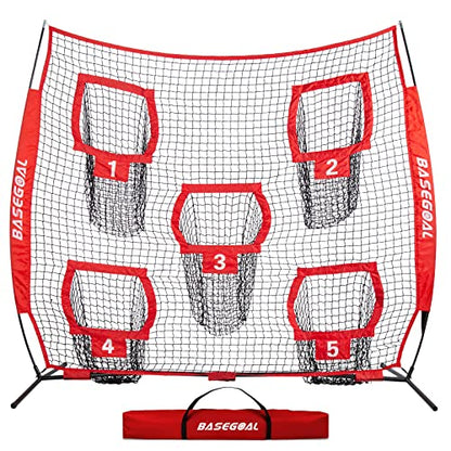 BaseGoal Football Nets for Throwing,Football Target,Quarterback Training Equipment with 5 Target Pockets for Improving Football Accuracy Throwing-8 x 8 ft or 7 x 7 ft Nets - color: 8 x 8 Ft Red ONLY