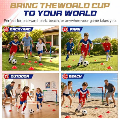 VAVOSPORT Kids Soccer Goals for Backyard Set, 2 Pack Portable Pop Up Soccer Goal with Soccer Net, Size 3 Soccer Ball, Pump, 10 Cones and Carry Bag, Toddler Soccer Training Equipment for Outdoor Games