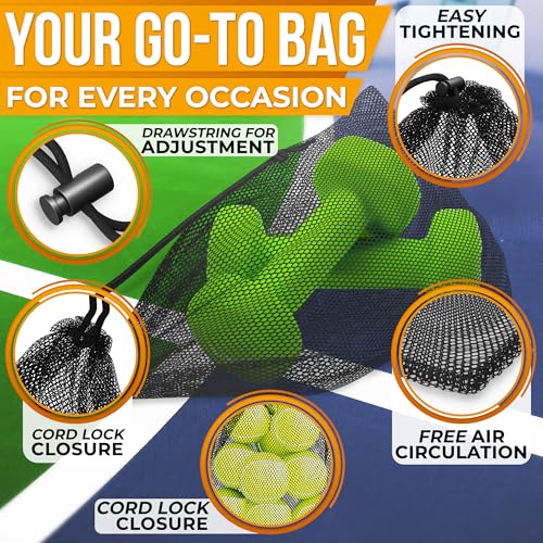 Jambala Mesh Drawstring Bags, 5 Pcs, 11 x 7 Inch - Nylon Net Bags for Swim Gear, Golf Balls, Tennis Balls, Gym Items, and Beach Essentials