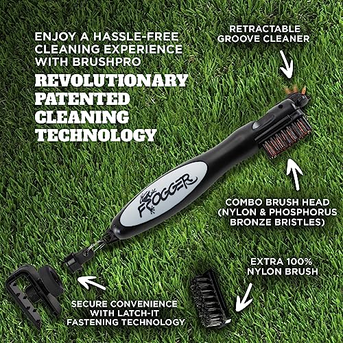 Frogger BrushPro Latch-It Golf Club Cleaner, Ergonomic Grip and Latch-it Magnet - Professional Golf Club Brush and Groove Cleaner for Golfers - color: Gray