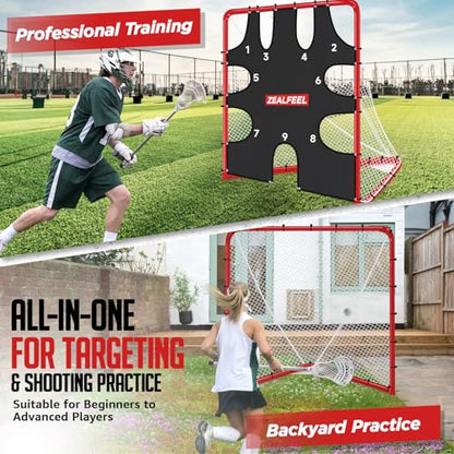 ZEALFEEL Lacrosse Goal 6x6x7Ft, Foldable Lacrosse Training Net with 9-Zone Target for Accuracy Practice, Heavy-Duty Steel Frame & Tear-Resistant Netting, Backyard Shooting Practice for Teens & Adults