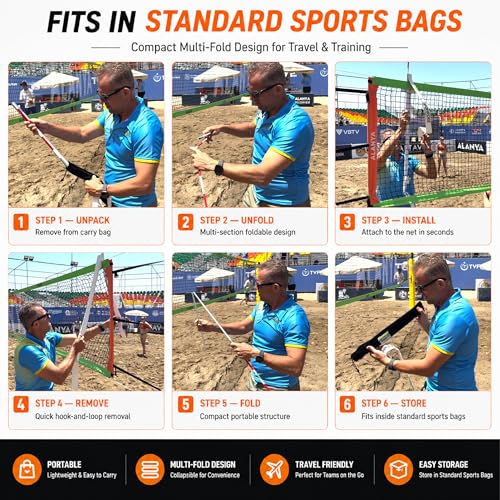 Multi-Foldable Volleyball Antenna Set – Portable Fiberglass Net Antennas for Indoor & Beach Volleyball – Regulation Referee Equipment – Travel-Friendly