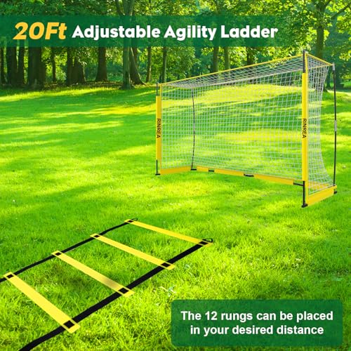 RINREA Portable Soccer Goal, Collapsible Soccer Goal Net Metal Base, Quick Setup Soccer Training Equipment with 1 Carry Bag, 1 Agility Ladder, 4 Ground Nails - color: Standard Yellow