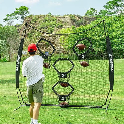 BaseGoal 8 x 8ft Football Nets for Throwing,Football Target,Quarterback Training Equipment with 4 Target Pockets for Improving Football Accuracy Throwing