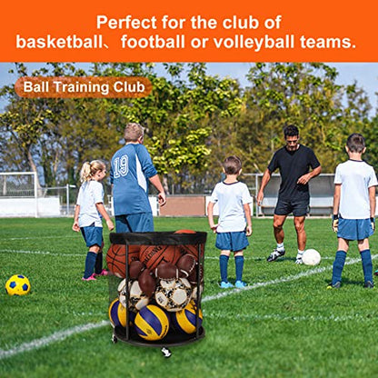 Kingarage Ball Storage Cart, Ball Storage Bin for Balls, 48 Gals Mesh Ball Holder, Basketball Rack with Wheels, Outdoor, Indoor