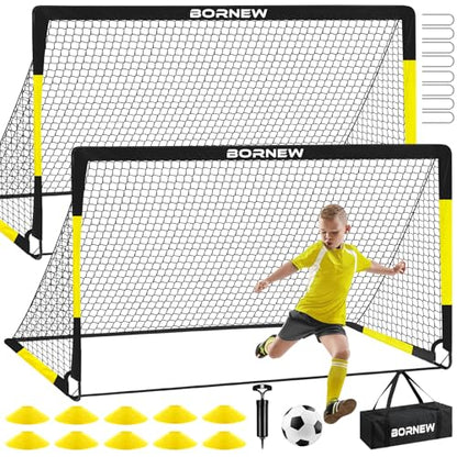 Kids Soccer Goal for Backyard Set - 2 Set of 7X5 / 6X4 ft Toddler Soccer Nets Training Equipment, Soccer Ball, Pop Up Portable Soccer Set for Kids and Youth Games and Training Goals Ages 3-16 Gift - color: 1.Black Yellow, style: 6' x 4'