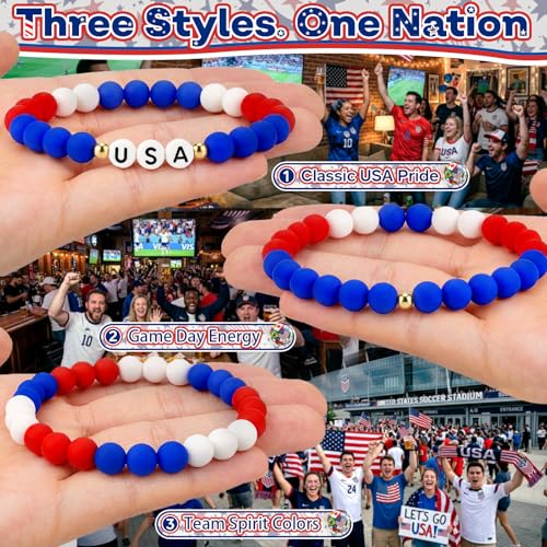 Goldwise Soccer Fan Bracelet Set for Men, 3PCS Bracelets, Team Spirit Wristbands for Game Day, Watch Party, Stadium Outfit