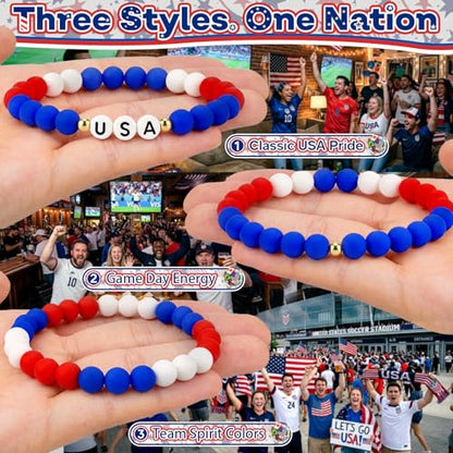 Goldwise Soccer Fan Bracelet Set for Men, 3PCS Bracelets, Team Spirit Wristbands for Game Day, Watch Party, Stadium Outfit