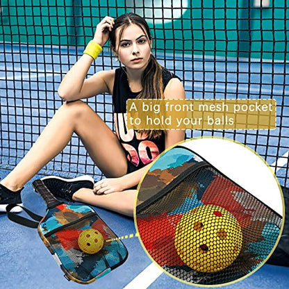 WK IEASON Neoprene Pickleball Paddle Cover with Inner Pockets and Handle Strap - Racket Sleeve and Ball Holder Organizer - color: Blue art print