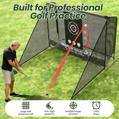 Golf Cage Practice Hitting Net, 10x7ft Golf Hitting net with Side Barriers/Auto-Ball Return, 2 Target Clothe, Golfs nets for Backyard Driving Chipping Swing Training, Indoor Outdoor Use