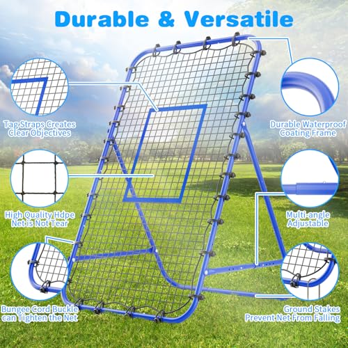 Adjustable Volleyball Rebounder Net 7x4 FT - Ultimate Training Equipment for Volleyball & Lacrosse Enhanced Bouncing System for Volleying, Bumping, and Spiking Drills - color: Blue