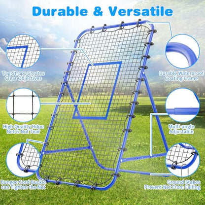 Adjustable Volleyball Rebounder Net 7x4 FT - Ultimate Training Equipment for Volleyball & Lacrosse Enhanced Bouncing System for Volleying, Bumping, and Spiking Drills - color: Blue