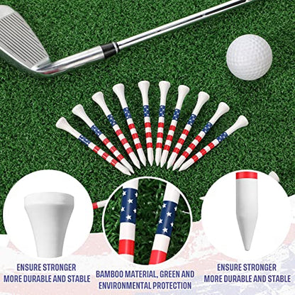 Mudder 600 Pcs Golf Tees USA American Flag Golf Tees Bulk Long Bamboo Red White and Blue Patriotic Tee for Men Women - size: 3-1/4", style: Chic