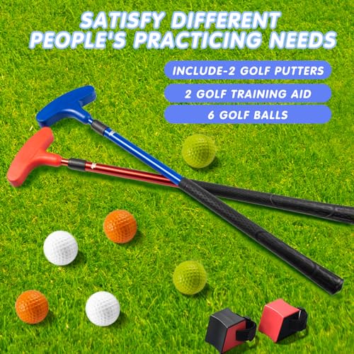 Mini Golf Clubs, 2 Pack Mini Golf Putter and Foam Balls for Men and Women with 2 Golf Training Aid and 6 Foam Golf Balls, Adjustable Length Golf Putter Set Suitable for Teenagers and Adults