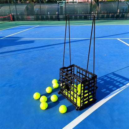 Portable Tennis Balls Hopper with Wheel - 75 Tennis Balls Capacity,Tennis Ball Retriever Basket Carrier Gatherer Picker Hopper Container ，Easy-Roll Design for Practice & Training