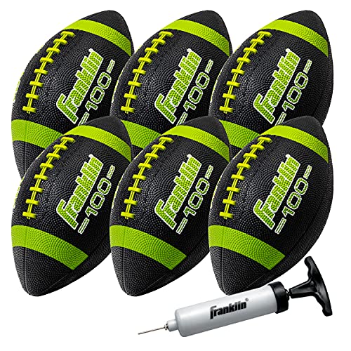Franklin Sports Kids Junior Grip-Rite Youth Junior Size Rubber Footballs - Peewee Kids Durable Outdoor Footballs - Single & Bulk Packs Available - color: Black/Optic, size: Junior, style: 6 Balls