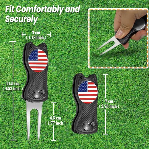 FINGER TEN Golf Divot Repair Tool and Ball Marker Switchblade Value Pack, Foldable Magnetic Stainless Steel with Pop-up Button for Men Women - color: 2 in Black+2 Ball Marker