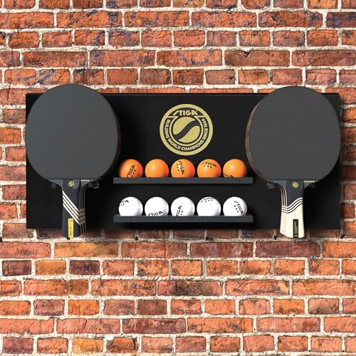 STIGA Ping Pong Storage Wall Rack | Holds Up to 10 Balls and 6 Paddles | Easy Mount for Any Flat Surface - color: Dark