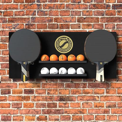 STIGA Ping Pong Storage Wall Rack | Holds Up to 10 Balls and 6 Paddles | Easy Mount for Any Flat Surface - color: Dark