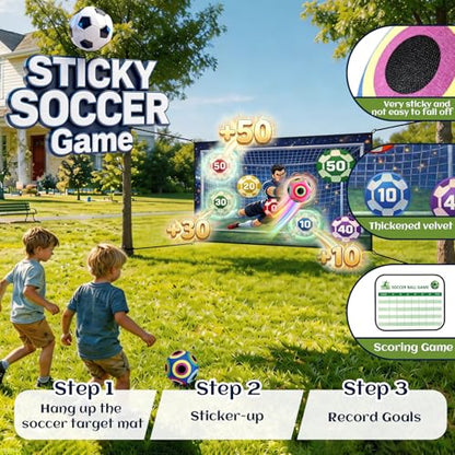 Soccer Ball Game Mat Set for Kids, Sticky Soccer Target Game with 59 x 39 in Flannel Mat, Scoreboard and 2 Balls, Indoor Outdoor Soccer Toys for Ages 3–8 (Medium)