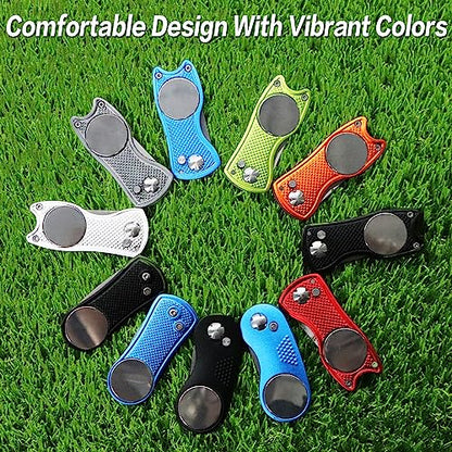 FINGER TEN Golf Divot Repair Tool and Ball Marker Switchblade Value Pack, Foldable Magnetic Stainless Steel with Pop-up Button for Men Women - color: B: 2 in Black