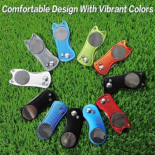 FINGER TEN Golf Divot Repair Tool and Ball Marker Switchblade Value Pack, Foldable Magnetic Stainless Steel with Pop-up Button for Men Women - color: C: 2 in Blue
