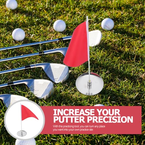 HEMOTON Portable Golf Flagstick with Hole Cup, Stainless Steel Putting for Backyard Indoor Practice, Mini Golfing Target Training Aid Accessories for Office Home